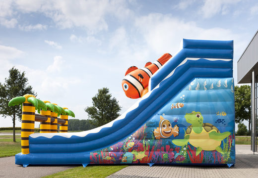 Seaworld themed inflatable slide with fun 3D figures and colorful prints for kids. Buy inflatable slides now online at JB Inflatables UK