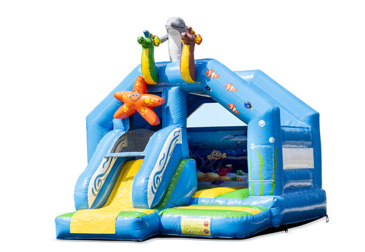 Buy slide combo bouncy castle in seaworld theme for kids. Order inflatable bouncy castles with slide at JB Inflatables UK online