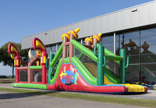 Get your unique 17 meter cowboy themed obstacle course now for kids. Order inflatable obstacle courses at JB Inflatables UK