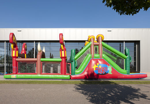 Order a unique 17 meter wide obstacle course in cowboy theme for children. Buy inflatable obstacle courses online now at JB Inflatables UK
