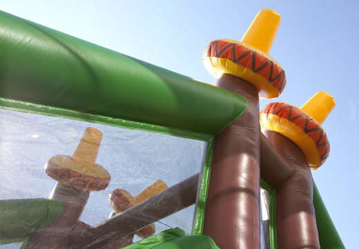 Order a 17 meter wide unique cowboy themed obstacle course with 7 game elements and colorful objects for children. Buy inflatable obstacle courses online now at JB Inflatables UK