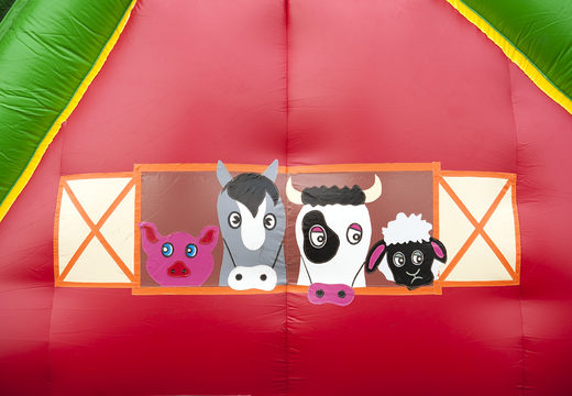 Buy a 17-metre-wide inflatable farm-themed obstacle course with 7 game elements and colorful objects for kids. Order inflatable obstacle courses now online at JB Inflatables UK