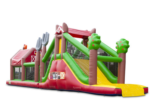 Farm run 17m with 7 game elements and buy colorful objects for kids. Order your inflatable obstacle courses online now at JB Inflatables UK