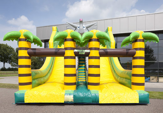 Buy an inflatable jungleworld slide with funny 3D figures and colorful prints for children. Order inflatable slides now online at JB Inflatables UK