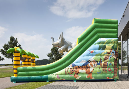 Get your jungleworld themed inflatable slide with fun 3D figures and colorful prints for children. Order inflatable slides now online at JB Inflatables UK