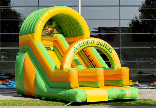 Order a spectacular jungle-themed inflatable slide with cheerful colors for children. Buy inflatable slides now online at JB Inflatables UK