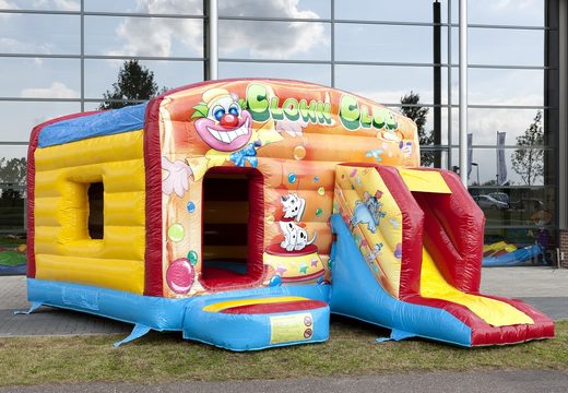 Order maxi multiplay bounce house in clown theme with a slide for kids at JB Inflatables UK. Buy bounce houses online now at JB Inflatables UK