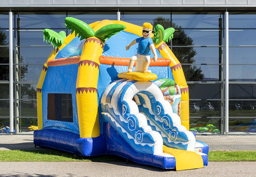Buy covered maxifun super bouncy castle with slide in beach theme for children. Order inflatable bouncy castles online at JB Inflatables UK