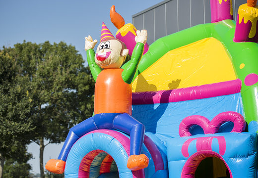 Order covered maxifun super bouncy castle with slide in party theme for children. Buy inflatable bouncy castles online at JB Inflatables UK