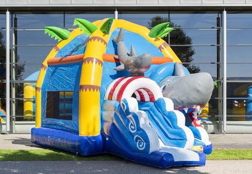 Order inflatable maxifun bouncy castle with roof in shark theme for children at JB Inflatables UK. Buy inflatable bouncy castles online at JB Inflatables UK