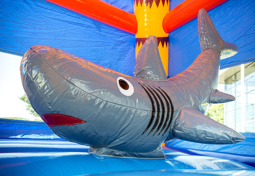 Order inflatable indoor maxifun bounce house in super shark theme for children. Buy bounce houses now online at JB Inflatables UK