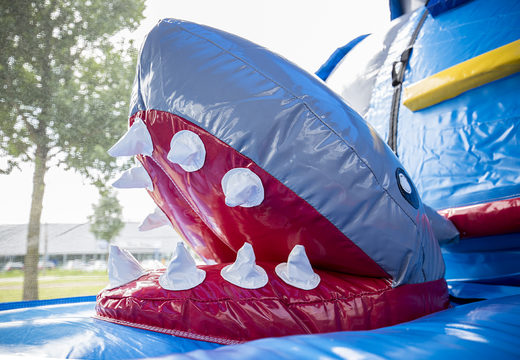 Buy inflatable 8m shark obstacle course with 3D objects for kids. Order inflatable obstacle courses now online at JB Inflatables UK