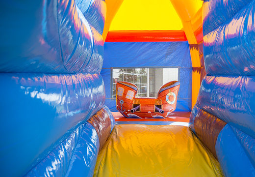 Order an inflatable indoor multifun super bounce house in bright colors and fun 3D figures in a beach theme for kids. Buy bounce houses online at JB Inflatables UK