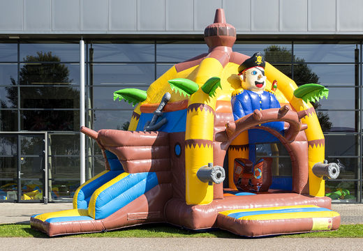 Buy inflatable multifun bouncy castle with roof in pirate theme for kids at JB Inflatables UK. Order bouncy castles online at JB Inflatables UK