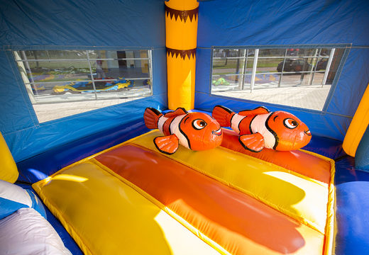Buy an inflatable indoor multifun super bouncer with slide in the shape of nemo for children. Order bouncers online at JB Inflatables UK