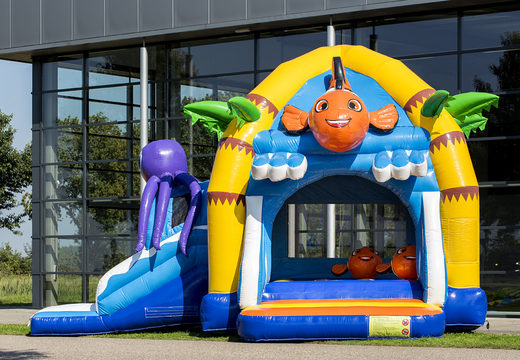 Order inflatable indoor multifun super bouncy castle with slide in seaworld theme for children. Buy bouncy castle online at JB Inflatables UK