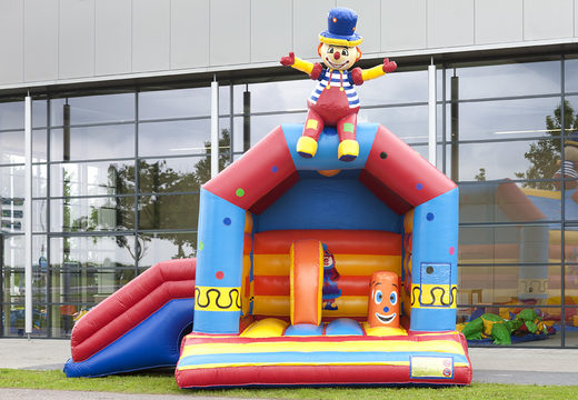 Order covered multifun bouncy castle with slide in the theme clown with 3D object at the top for both young and older children. Buy inflatable bouncy castles online at JB Inflatables UK