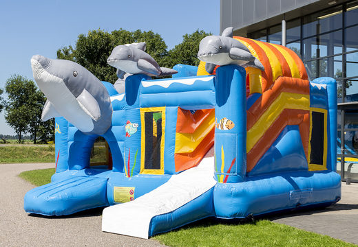 Order medium inflatable dolphin bouncy castle with slide for children. Buy inflatable bouncy castles online at JB Inflatables UK