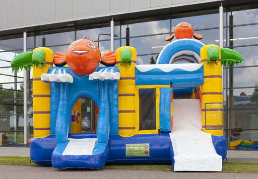 Multiplay bouncy castle in clownfish theme with slide for children. Buy inflatable bouncy castles online at JB Inflatables UK