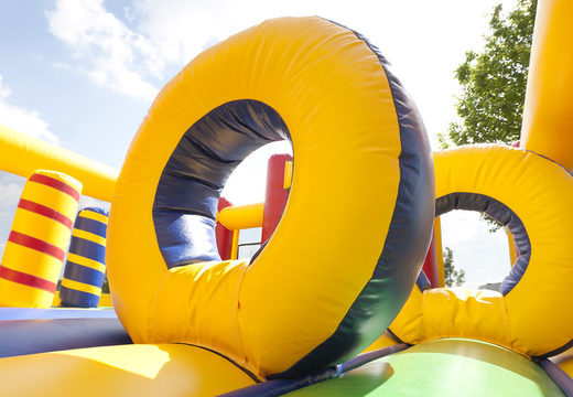 Large inflatable multifunctional slide in a clown theme with a splash pool, impressive 3D object, fresh colors and the 3D obstacles for children. Order inflatable slides now online at JB Inflatables UK