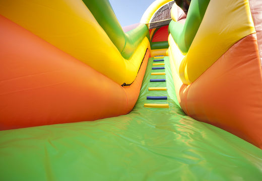 Large inflatable multifunctional slide in a pirate theme with a splash pool, impressive 3D object, fresh colors and the 3D obstacles for children. Order inflatable slides now online at JB Inflatables UK