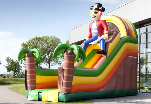 Multifunctional inflatable slide in pirate theme with a splash pool, impressive 3D object, fresh colors and the 3D obstacles for kids. Order inflatable slides now online at JB Inflatables UK