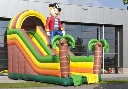 Inflatable multifunctional slide in a pirate theme with a splash pool, impressive 3D object, fresh colors and the 3D obstacles for kids. Buy inflatable slides now online at JB Inflatables UK