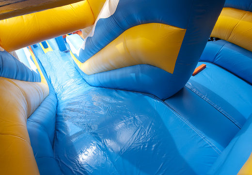 Large inflatable multifunctional slide in clownfish theme with a splash pool, impressive 3D object, fresh colors and the 3D obstacles for children. Order inflatable slides now online at JB Inflatables UK