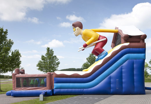 Inflatable multifunctional slide in Ski theme with a splash pool, impressive 3D object, fresh colors and the 3D obstacles for children. Order inflatable slides now online at JB Inflatables UK