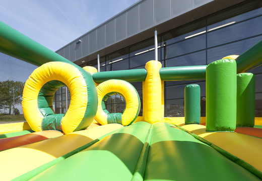 Buy unique multifunctional inflatable slide in football theme with a splash pool, impressive 3D object, fresh colors and the 3D obstacle for kids. Order inflatable slides now online at JB Inflatables UK