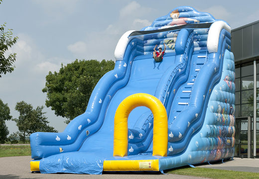 Buy large inflatable slide in Wave theme with wavy sliding surface and fun underwater world prints for children. Order inflatable slides now online at JB Inflatables UK