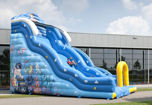 Order an inflatable slide in the Wave theme with a wavy sliding surface and fun underwater world prints for kids. Buy inflatable slides now online at JB Inflatables UK