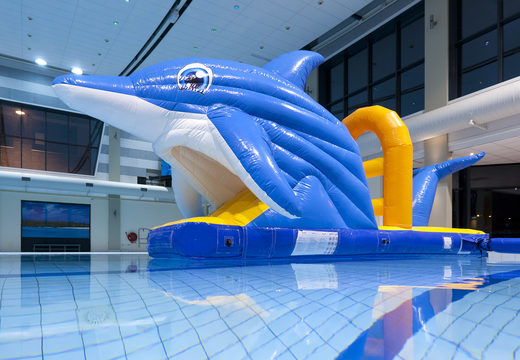 Buy an airtight inflatable pool slide in a dolphin theme for both young and old. Order inflatable water attractions now online at JB Inflatables UK