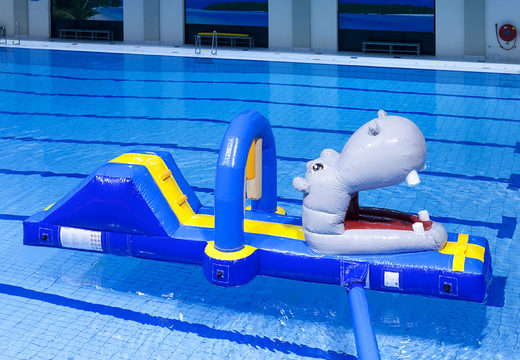Inflatable hippo run obstacle course with fun objects for both young and old. Order inflatable obstacle courses online now at JB Inflatables UK