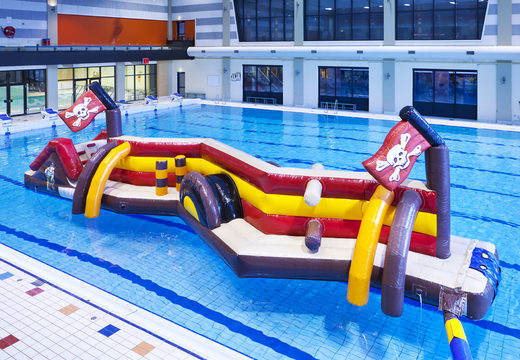 Buy a unique double Zig Zag inflatable obstacle course in a pirate theme for both young and old. Order inflatable pool games now online at JB Inflatables UK