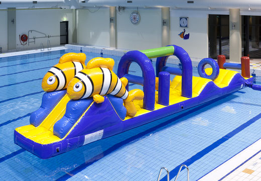 Cool obstacle course adventure run in themed clownfish with challenging obstacle objects to buy for both young and old. Order inflatable pool games now online at JB Inflatables UK