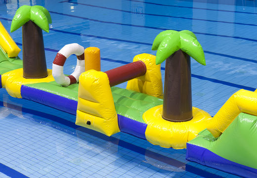 Spectacular inflatable Hawaii run green/blue 12 m swimming pool with 2 slides for both young and old. Buy inflatable water attractions online now at JB Inflatables UK