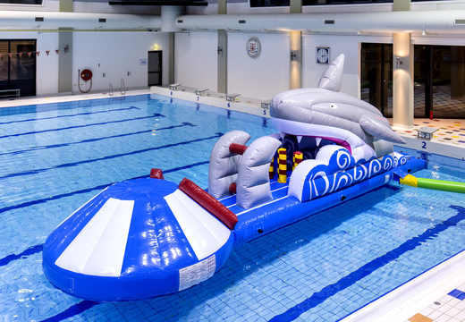 Order an inflatable shark-themed slide for both young and old. Buy inflatable water attractions online now at JB Inflatables UK
