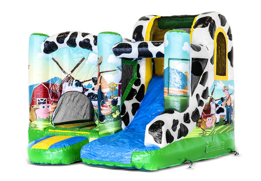 Buy a small inflatable bouncy castle  in a farm theme with slide for children. Order inflatable bouncy castles online at JB Inflatables UK