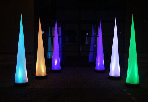 Order light pillars in the shape of a 2.5m cone online at JB Inflatables UK. Available in standard versions and in every conceivable shape and colour