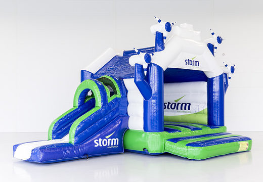 Custom made Storm - Multifun Windmill bouncy castles with slide suitable for promotional purposes. Order custom-made bouncy castles at JB Promotions UK 