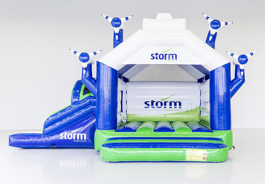 Buy a custom made Storm -Multifunctional windmill bounce houses with slide at JB Promotions UK . Promotional bounce houses made in all shapes and sizes at JB Promotions