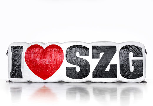 Order inflatable I love SZG logo product enlargement. Buy blow-up promotionals online at JB Inflatables UK
