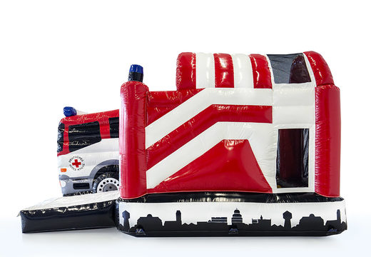 Buy a bespoke inflatable Red Cross Multiplay bouncers with slide online at JB Promotions. Order custom made promotional bouncy castles in all shapes and sizes at JB Promotions UK