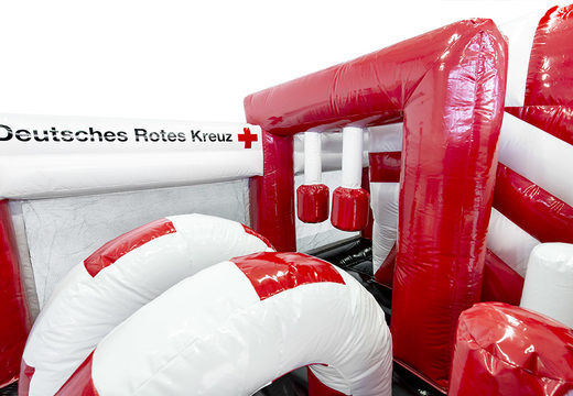 Have a promotional Red Cross Multiplay bouncy castle made at JB Promotions. Buy cutom made inflatables in all shapes, sizes, models and colors at JB Promotions UK