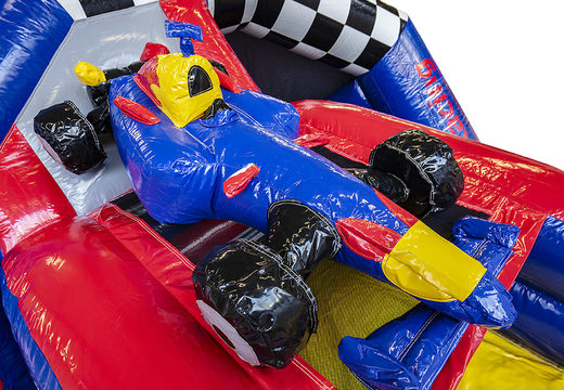 Buy slide combo inflatable bouncer in formula 1 theme for children. Buy inflatable bouncers with slide now at JB Inflatables UK