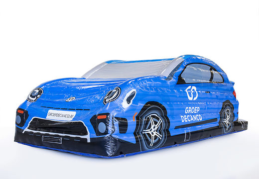 Custom made Volkswagen car inflatables in blue are ideal for open days for garages or to promote a new series. Order custom made bouncy castles at JB Promotions UK