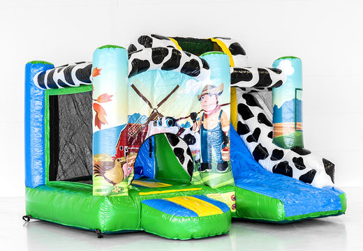 Order Jumpy Happy Farm bouncy castle with a slide for children. Buy inflatable bouncy castles online at JB Inflatables UK