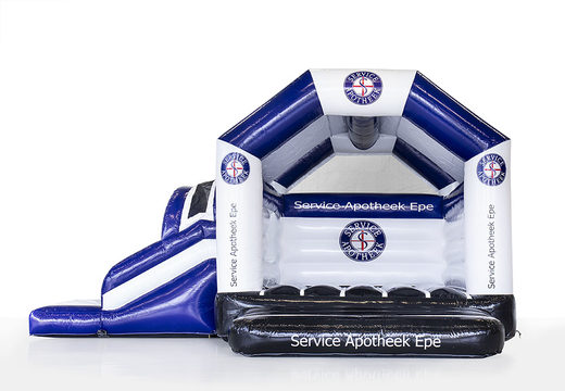 Order your custom made Service Pharmacy - Multifun  inflatables with slide including logo and your own colors from at JB Promotions UK; specialist in inflatable advertising items such as custom bouncy castles