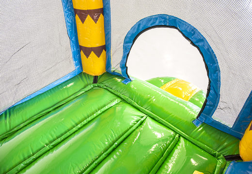Mini inflatable multiplay bounce house in jungle theme with a slide for children. Order inflatable bounce houses online at JB Inflatables UK